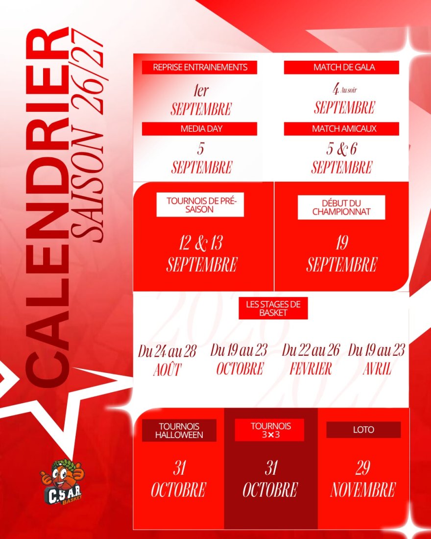 Calendrier 2026/2027
